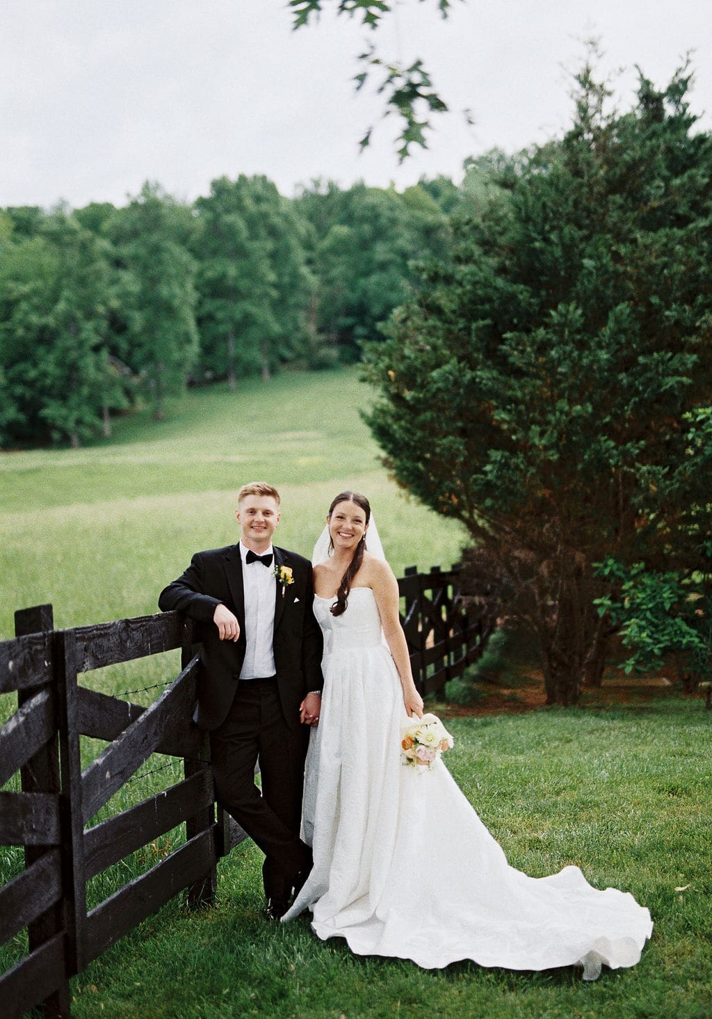 romantic wedding portrait with soft film tones and natural light