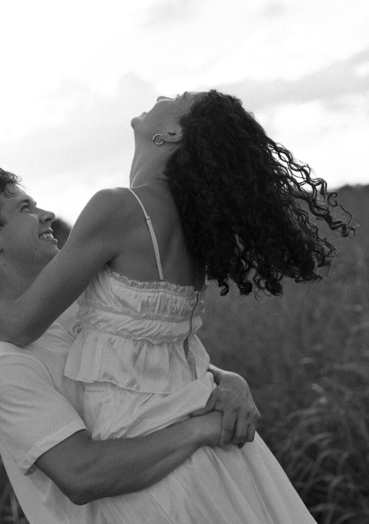 field engagement session with natural light and soft colors
