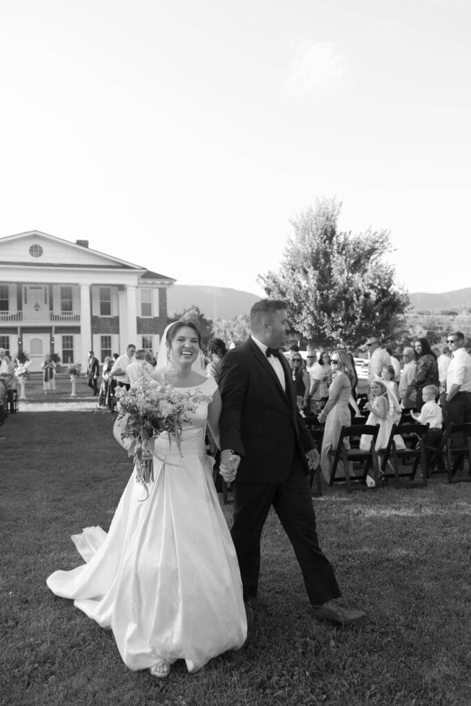 joyful bride and groom celebrating after their wedding ceremony