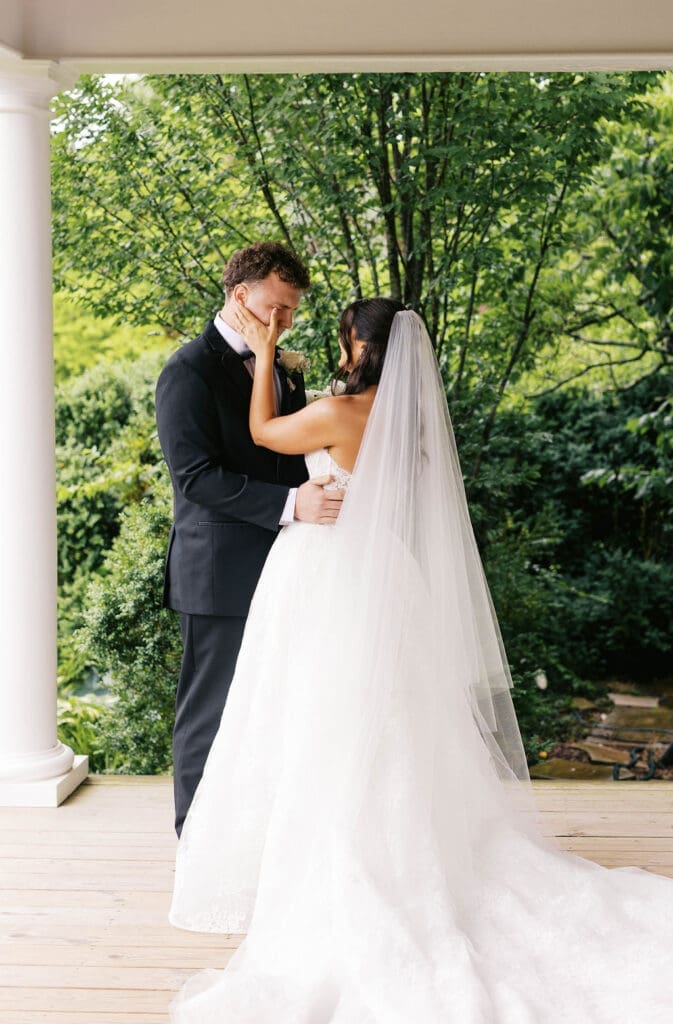 bride and groom sharing a first look on their wedding day