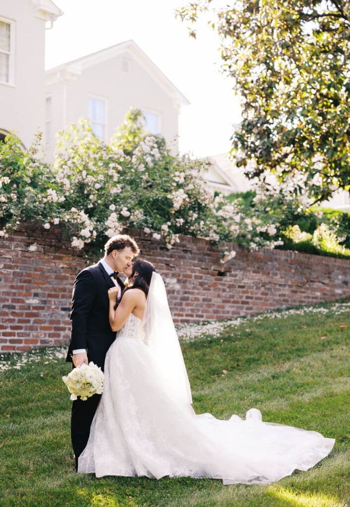 bride and groom during golden hour wedding portraits in Knoxville Tennessee